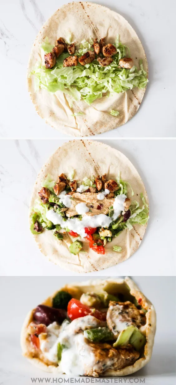 Mediterranean Chicken Wraps with Hummus and Garlicky Yogurt Sauce