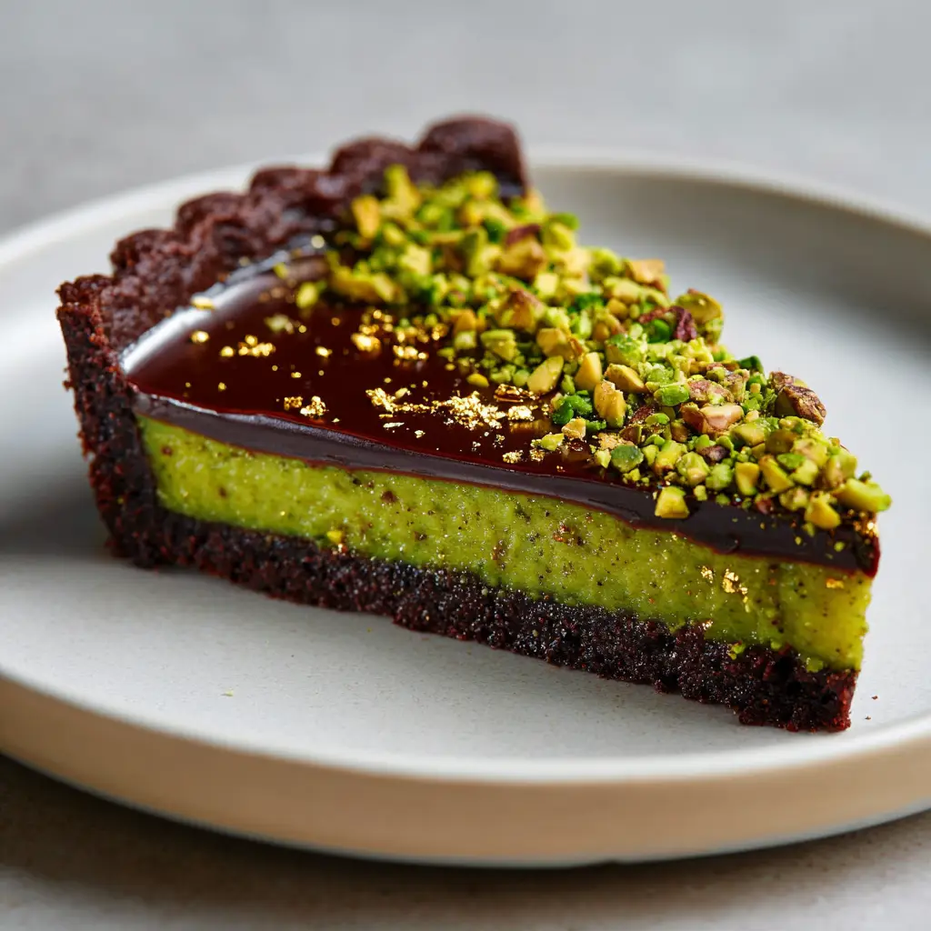 Dubai Chocolate Pistachio Tart with Dark Cocoa Crust