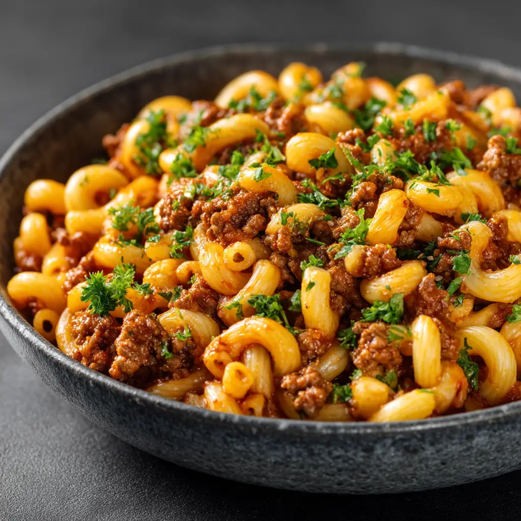 One Pot Beefaroni with Sharp Cheddar