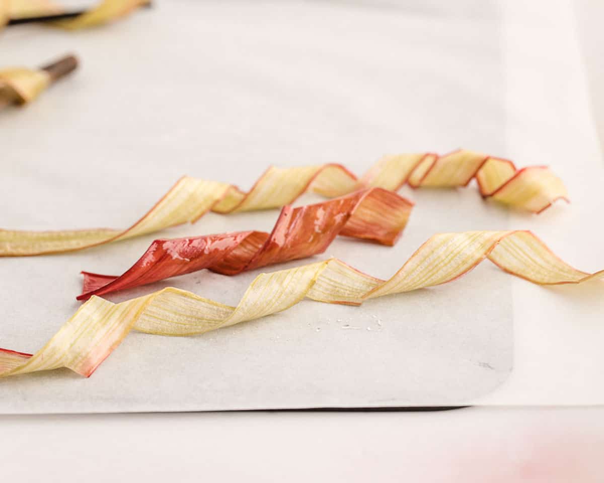 Candied Rhubarb Ribbons: Dessert or Drink Garnish